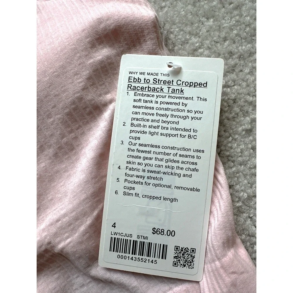 Lululemon Bundle Size 4 Lot Of 3 NWT EBB CROPPED TANK PINK, Navy Tank, Leggings